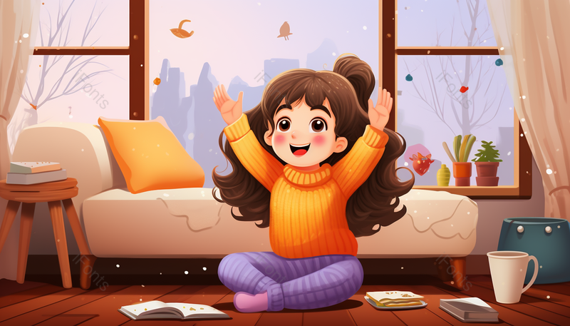 冬天在暖气屋子看书伸懒腰的女孩,插画/手绘图,插画/手绘图库,插画/手绘图下载,插画/手绘